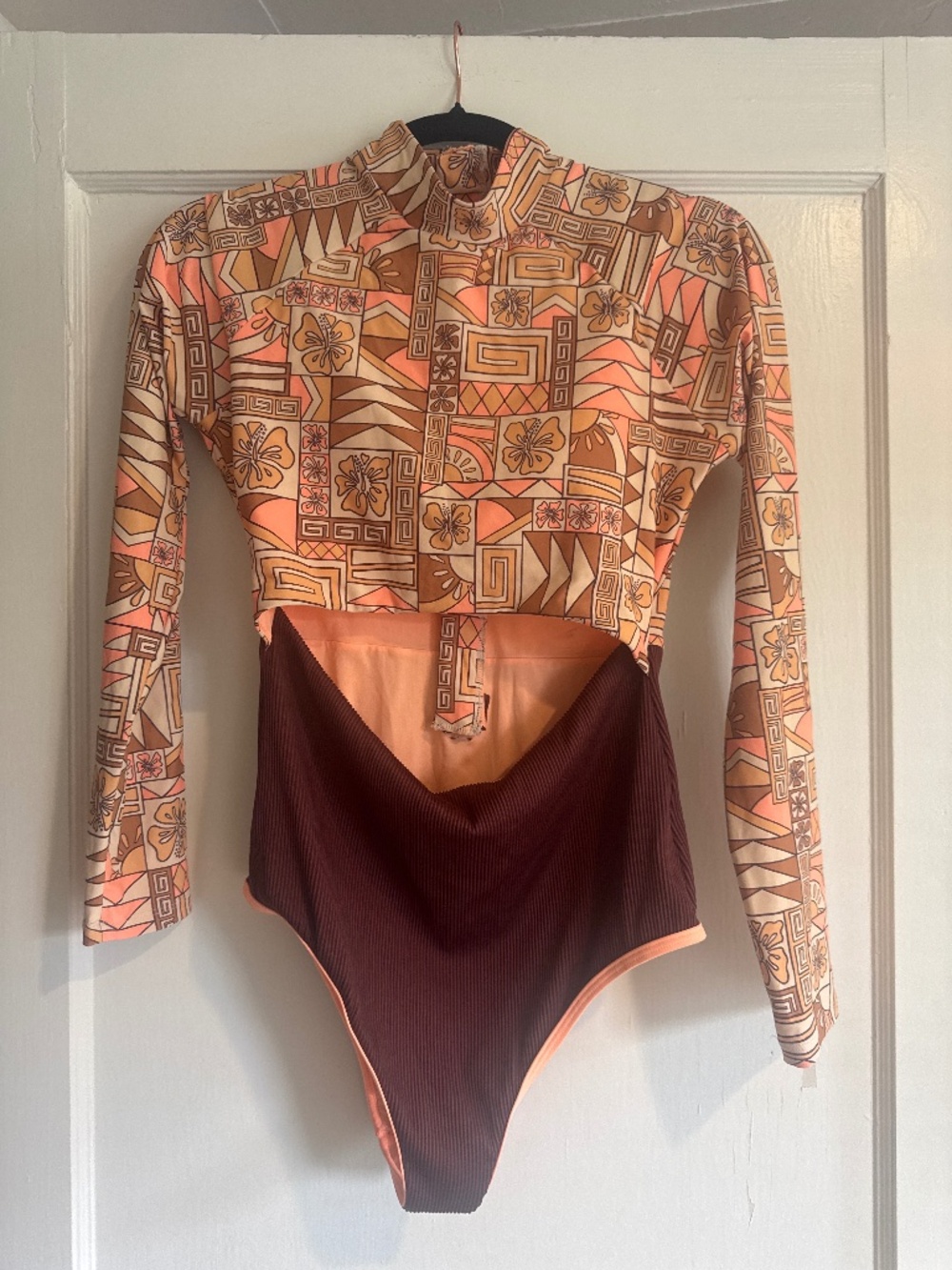 Rip Curl Long Sleeve One Piece Swimsuit Retro Tropical Surf Suit Medium